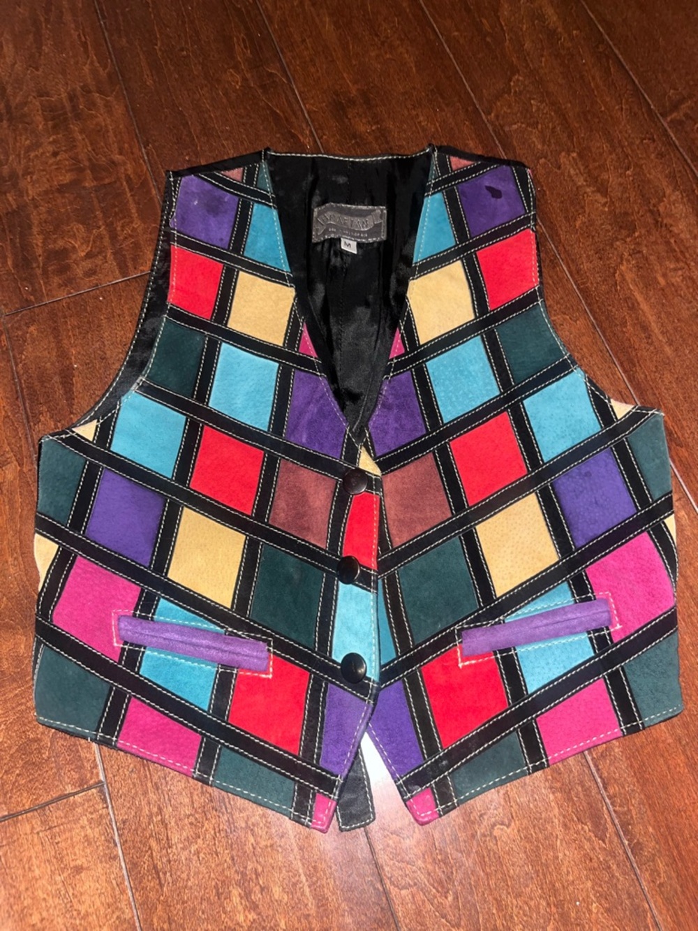 Braetan Black Multicolor Suede Patchwork Vest